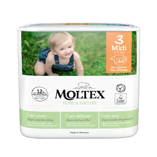 Moltex Pure & Nature Plienky Midi 4-9 kg 1×33 ks, EKO plienky