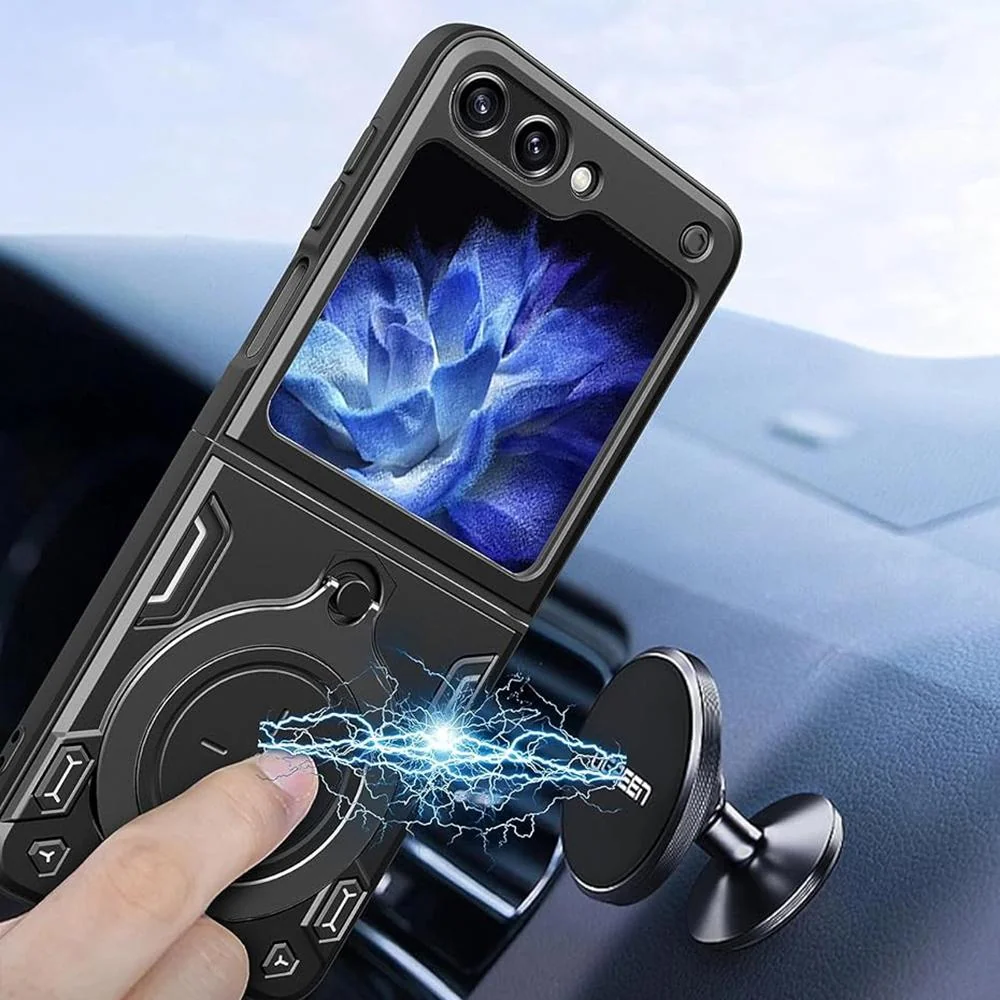 Ochranný obal pre Samsung Galaxy Z Flip 6 - Čierna Otočný krúžok, integrovaná platnička