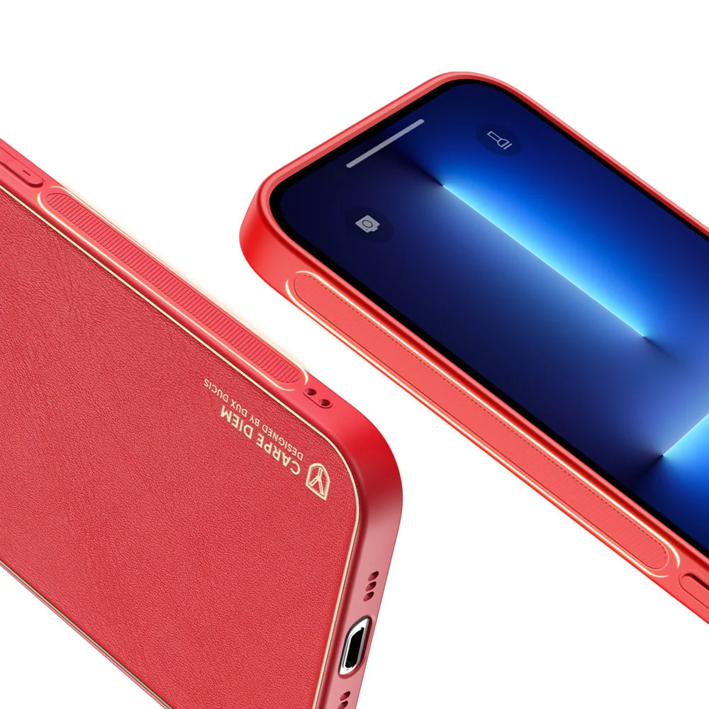 DUX DUCIS Yolo kožený kryt na iPhone 13 Pro Max, červený