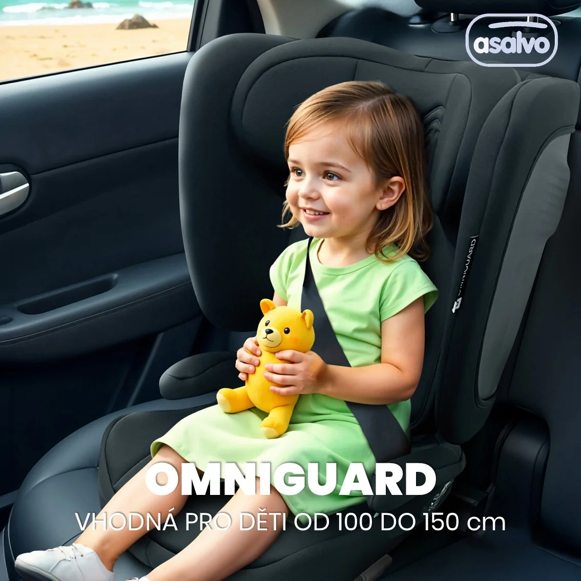 Asalvo OMNIGUARD i-Size sklápacia autosedačka 100–150 cm, čierna