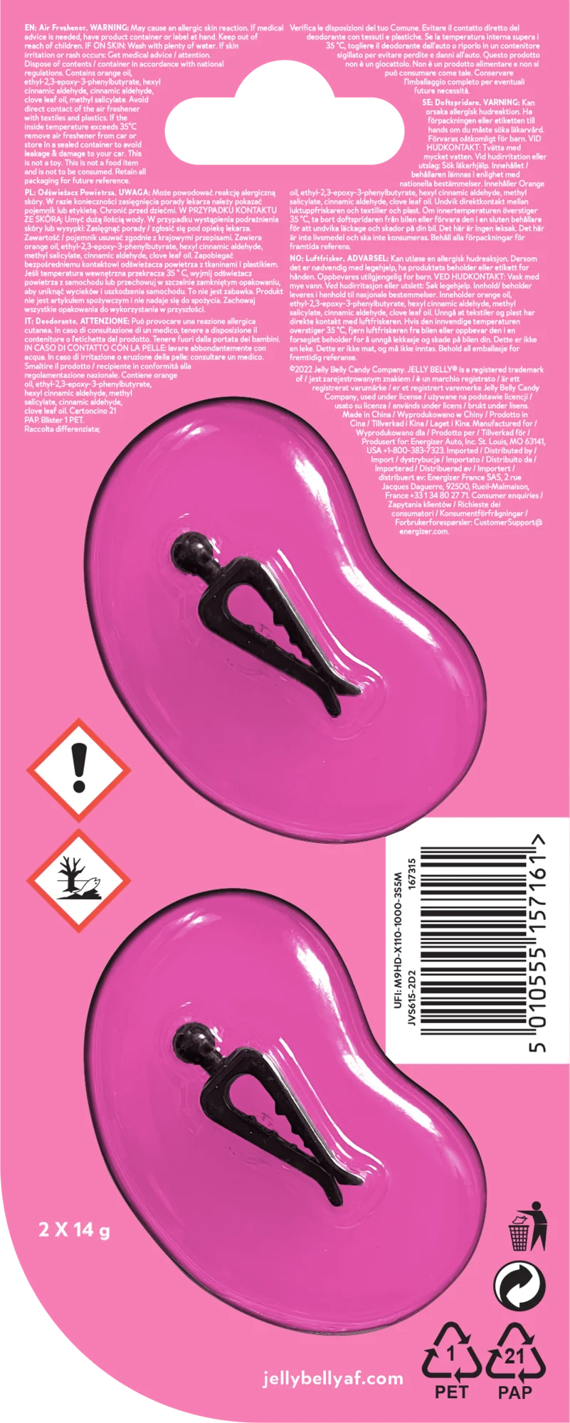 Jelly Belly VENT/CLIP-ON Bubblegum osviežovač vzduchu do ventilačnej mriežky, žuvačka
