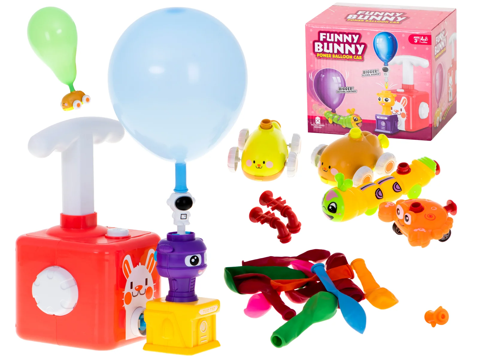 Aerodynamické autíčka s odpaľovačom + 12 balónov (set raketa/krab)