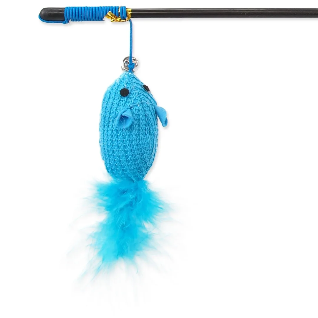 Hračka Magic Cat palička myška bavlna s catnipom 9cm+45cm 24ks