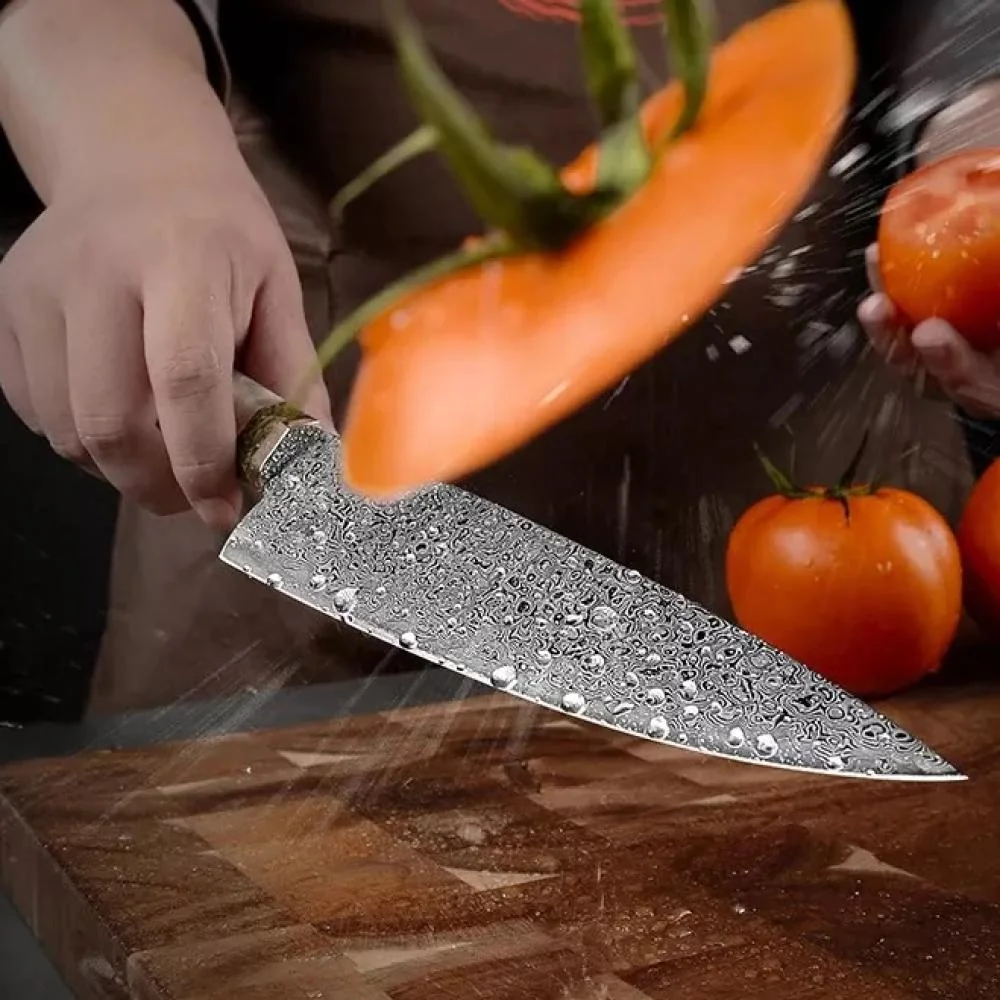 Damaškový kuchynský nôž Chef-Modrá 1ks, čepeľ 19,5cm