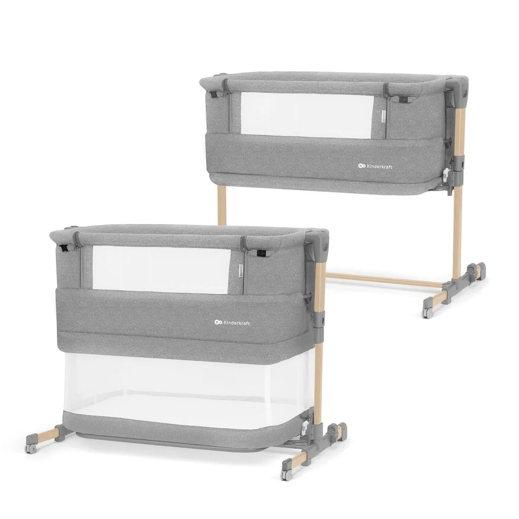 Kinderkraft NESTE GROW detská postieľka prístelka Light Grey Full Wood