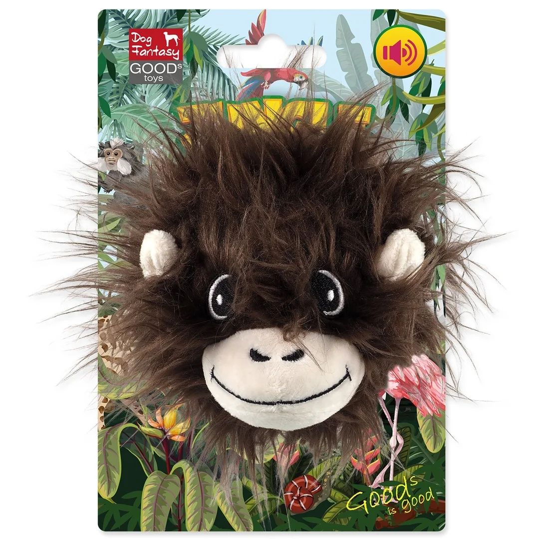 Hračka Dog Fantasy Jungle hlava opičia pískacia tmavo hnedá 12cm