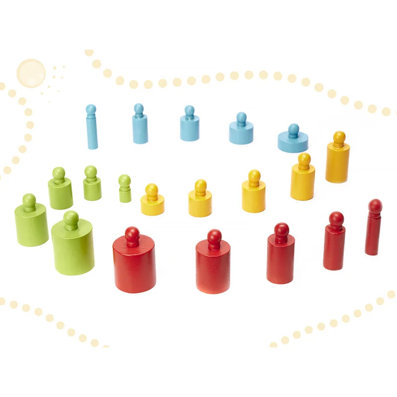 Pomôcka edukačná Montessori farebné drevené valce KNOBBED CYLINDER 36M+