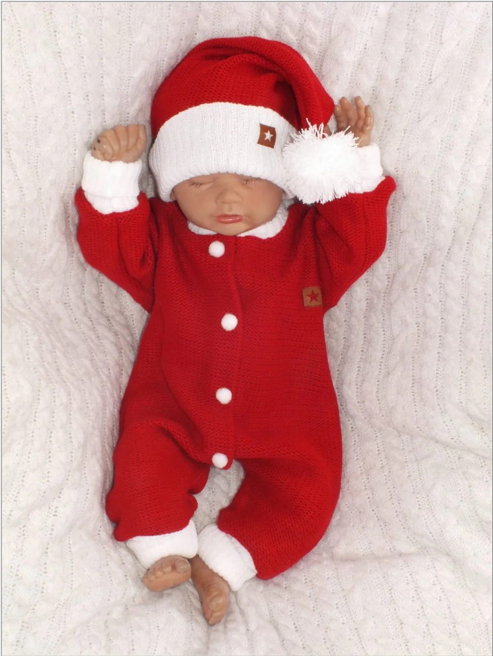 Z&Z 2-dielna sada Pletený overálok + čiapočka Baby Santa, červený, veľ. 86