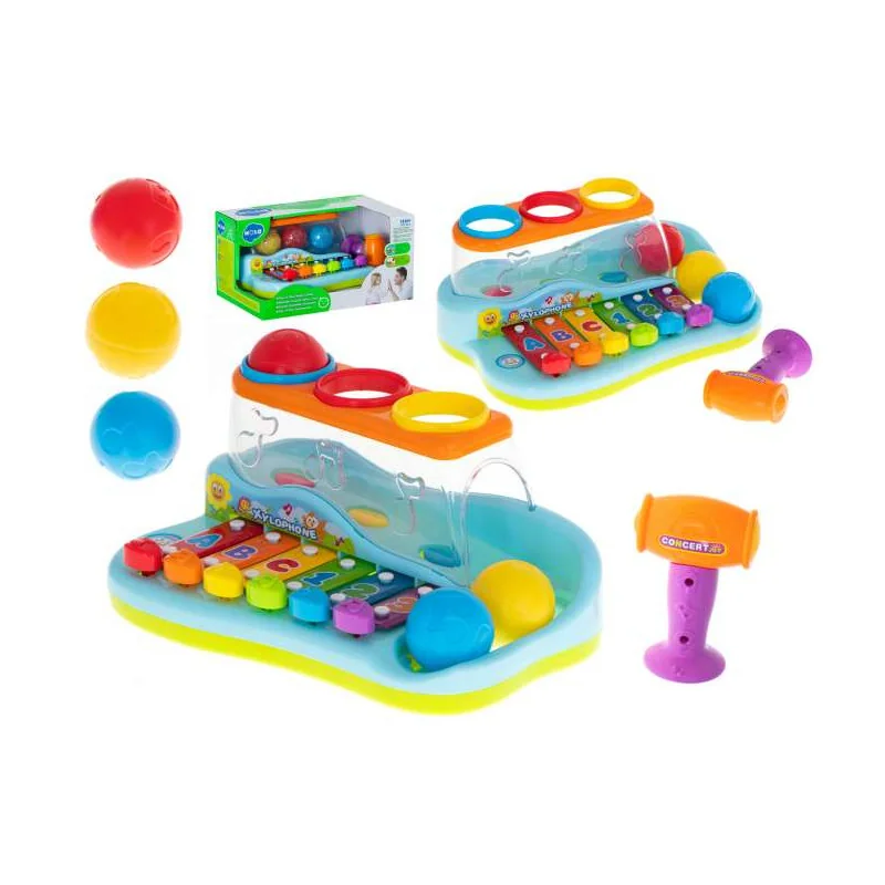 Xylofón kovový 6 tónov+piano+loptičky HOLA 856