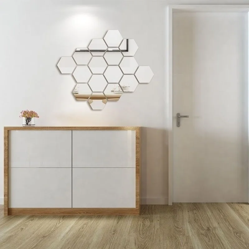 Zrkadlové samolepky na stenu-Hexagon