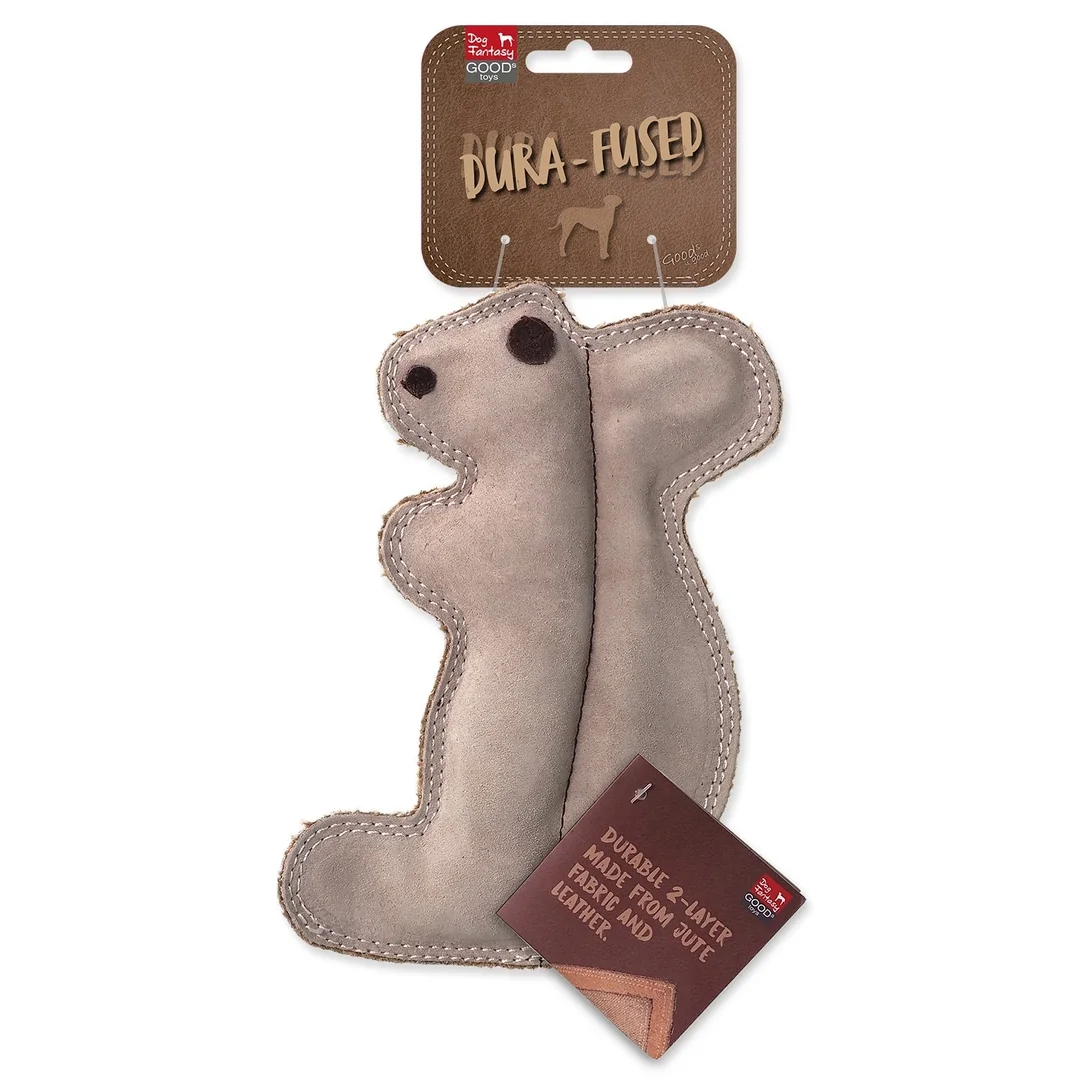 Hračka Dog Fantasy Dura-fused veverička pískacia, koža a juta 20cm