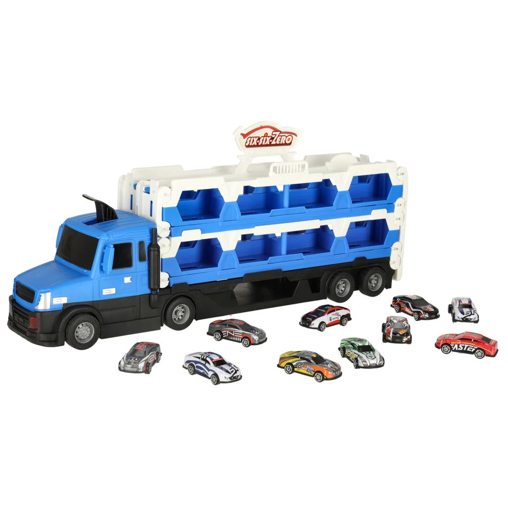 Nákladné Auto Laweta Skladací Transportér XXL 10 Autíčok Modrý