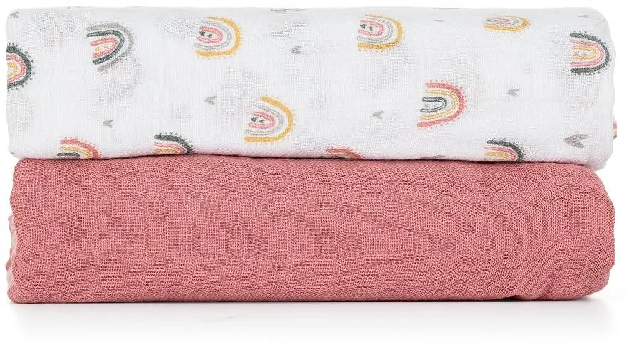PETITE&MARS Prikrývka bambusová mušelínová 2ks Misty Rose Rainbow 2v1, 120 x 120 cm 1×2 ks, bambusové prikrývky