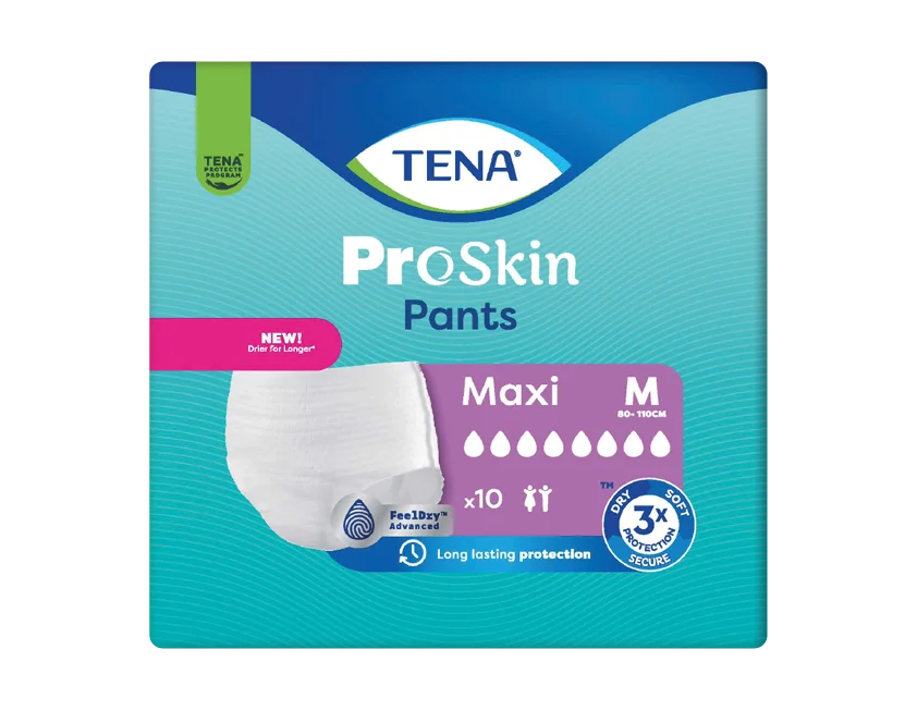 TENA PANTS MAXI MEDIUM 1×10 ks, naťahovacie absorpčné nohavičky, savosť 2550 ml, obvod bokov 80-110 cm