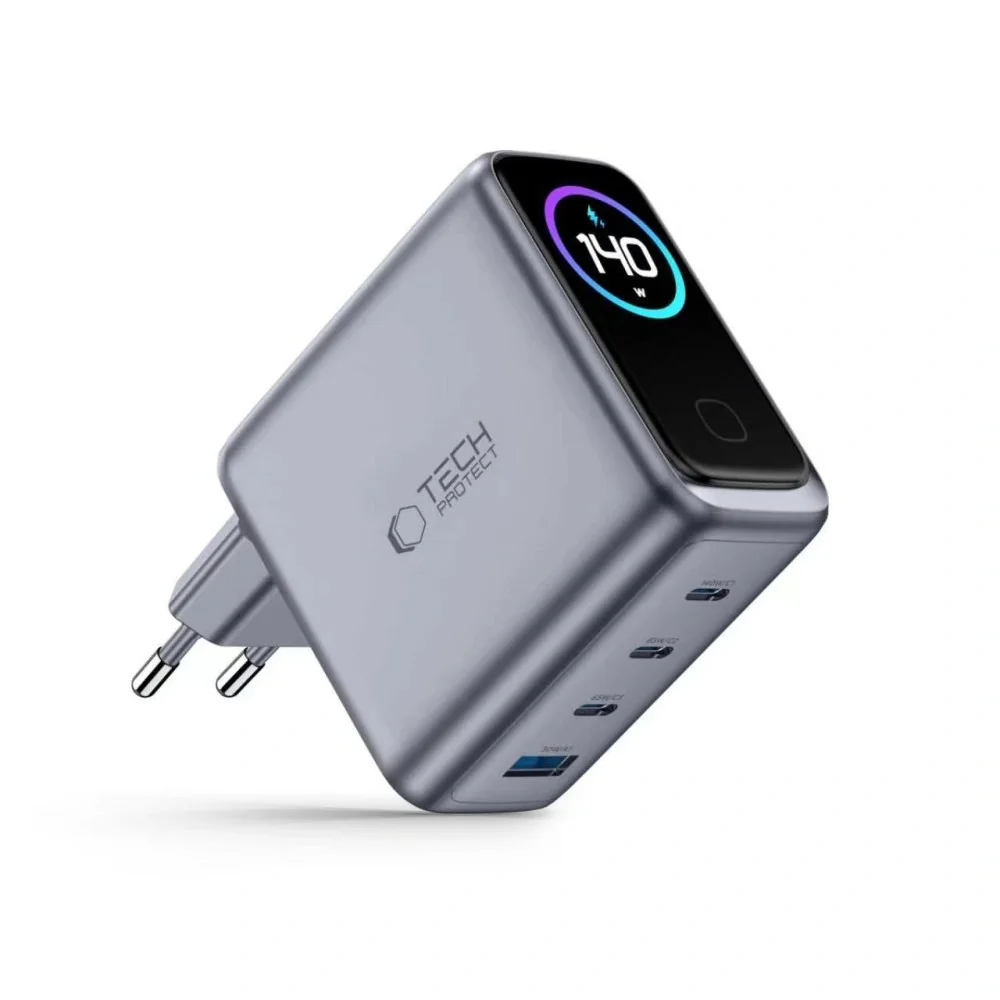 Tech-Protect Power Vision GaN sieťová nabíjačka USB / 3x USB-C QC PD 140W , šedá