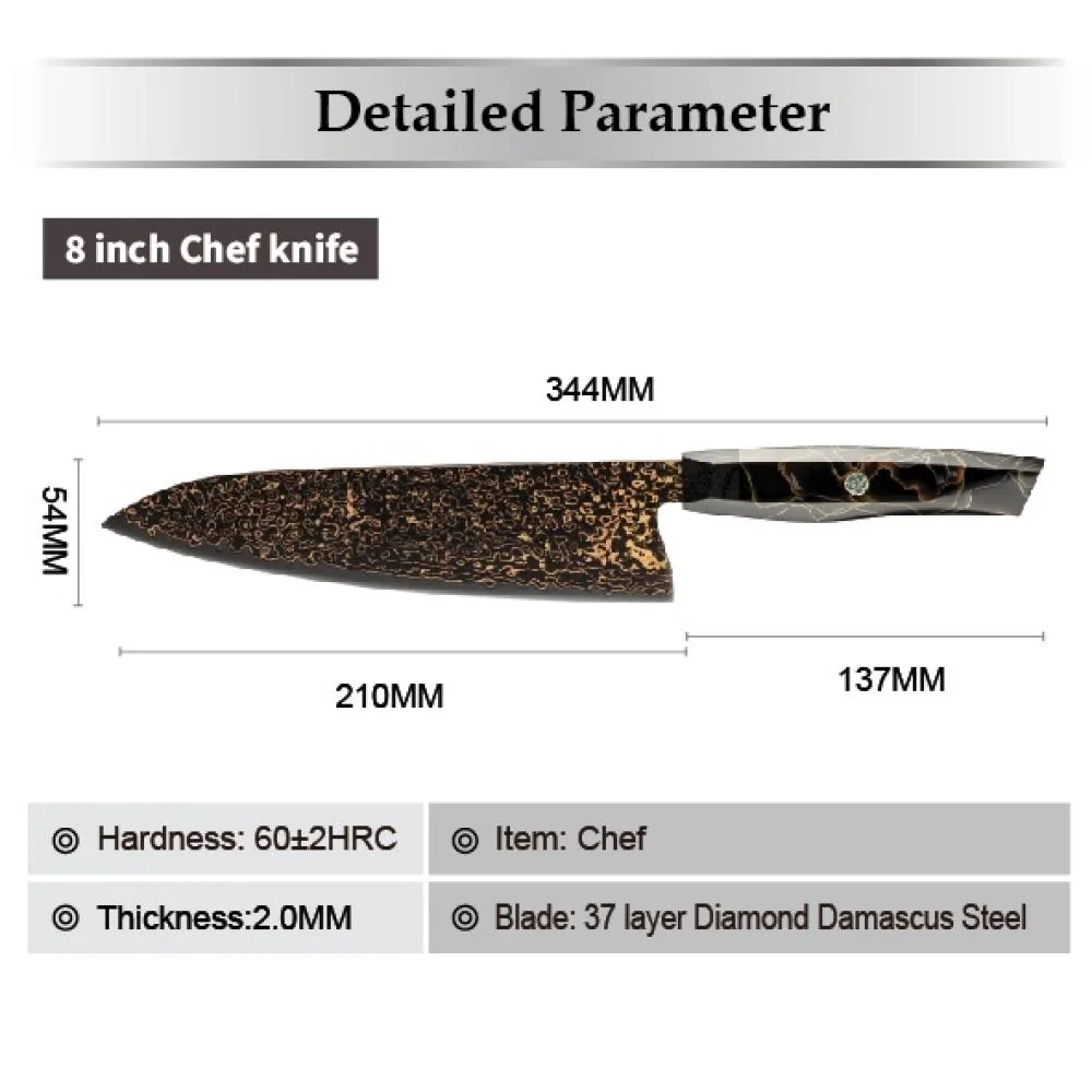 Damaškový kuchynský nôž Kurogane-Santoku 1 x 1 ks, čepeľ 37-vrstvová