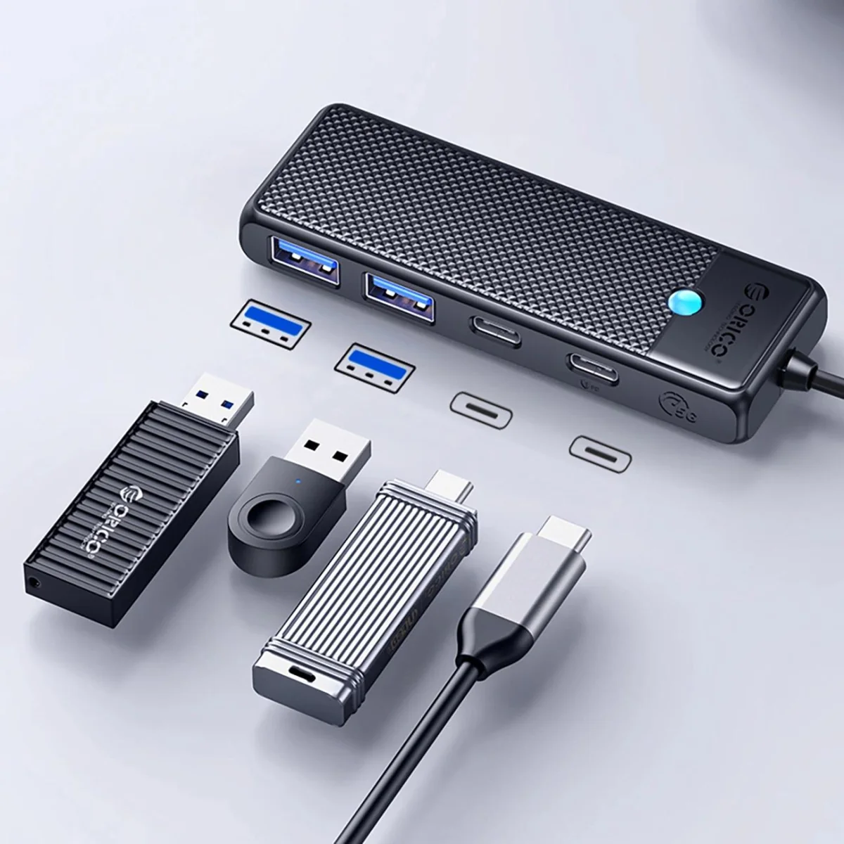 Orico PAPW2AC-C3 HUB adaptér USB-C - 2x USB 3.0 / 2x USB-C 3.0, čierny 
