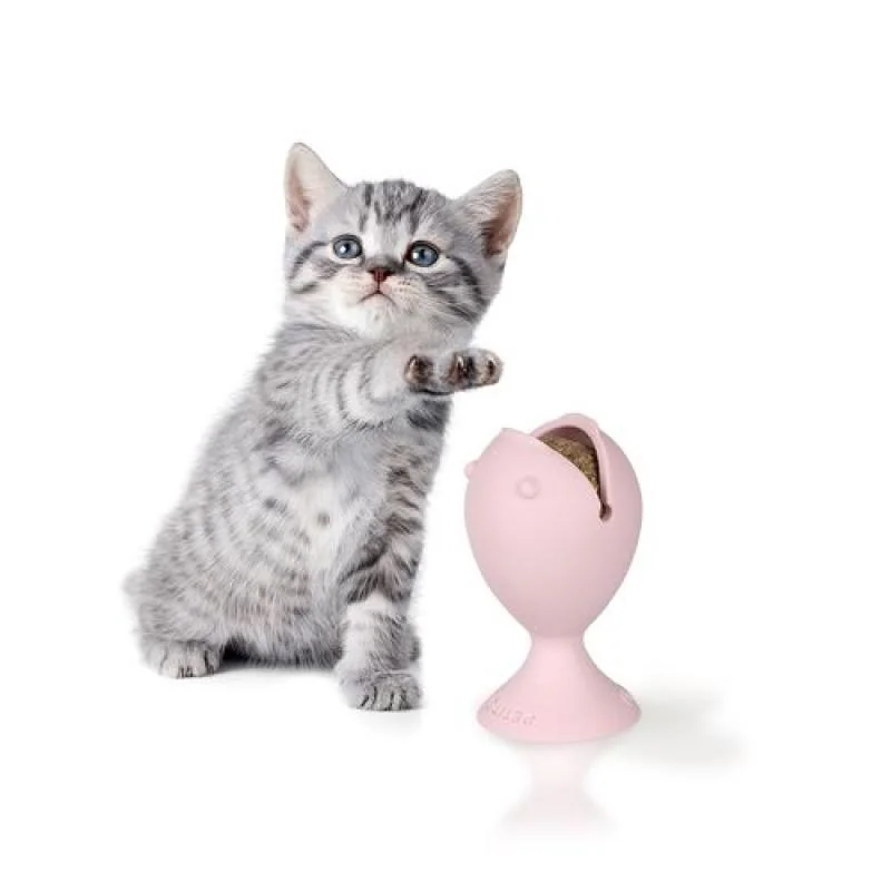 EBI PETIT PUFFI ružová hračka pre mačky s catnip guľou alebo držiak na pochúťky v jednom 9,5x5,5x5,5cm