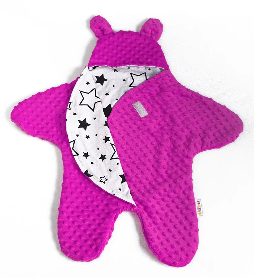 Baby Nellys Fusak, spacáček do autosedačky alebo kočíka s uškami, Minky - syto růžová