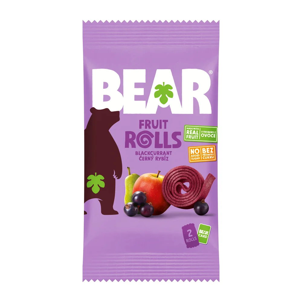 BEAR Čiernoríbezľové rolky 1x20 g, ovocná rolka
