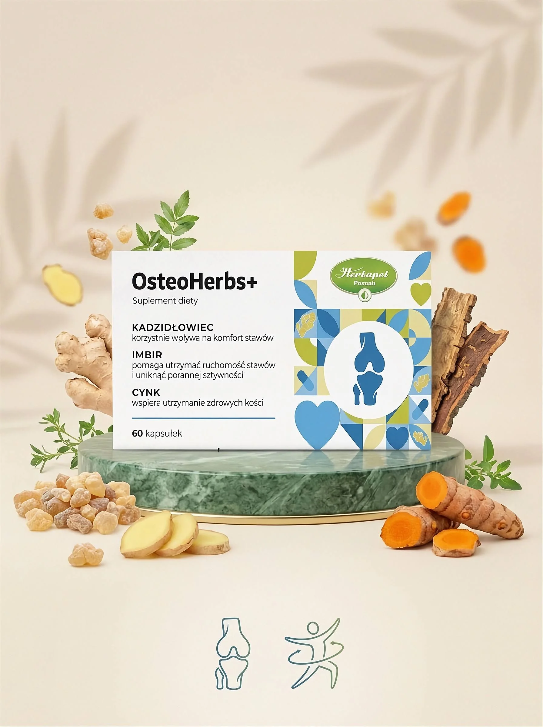 Herbapol OsteoHerbs+ s boswelliou a ďumbierom 60 kapsúl so zinkom