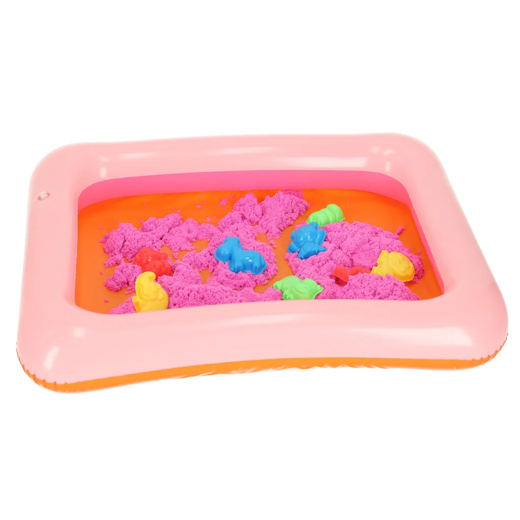 Kinetický piesok 1 kg ružový – 8 formičiek + nafuk. pieskovisko