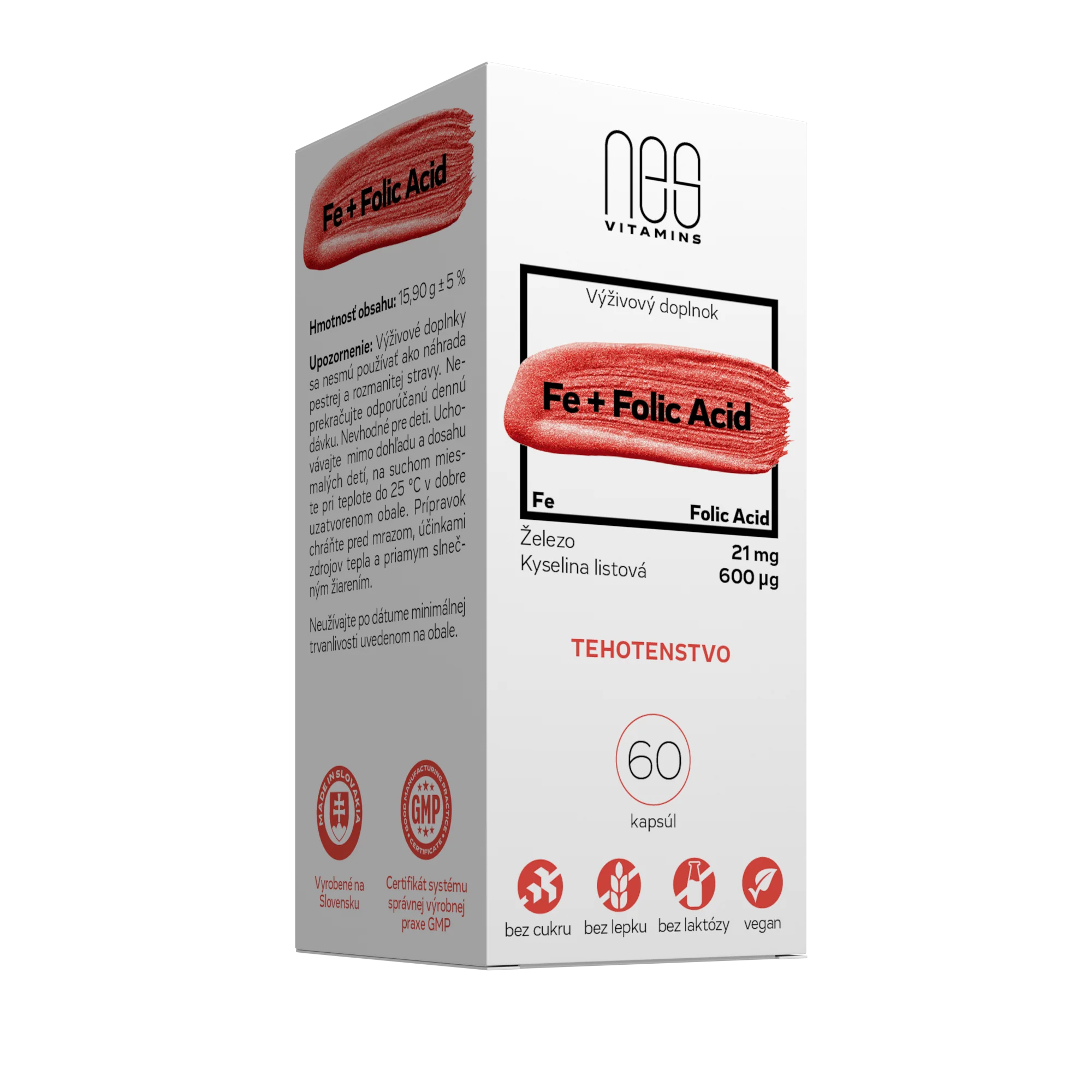 nesVITAMINS Fe 21 mg + Folic Acid 600 µg 1×60 cps, výživový doplnok