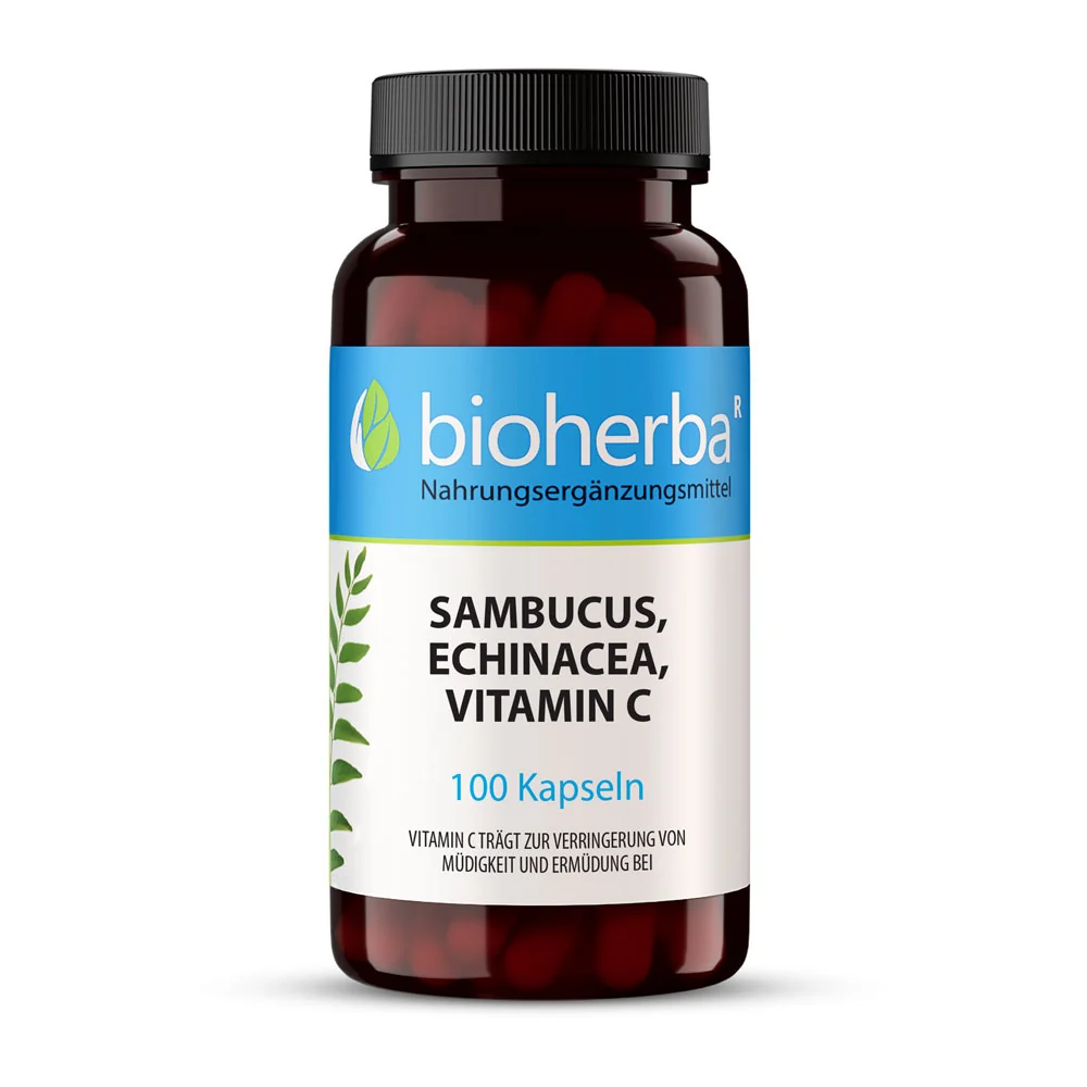 Baza čierna, echinacea a vitamín C – 100 kapsúl – Bioherba