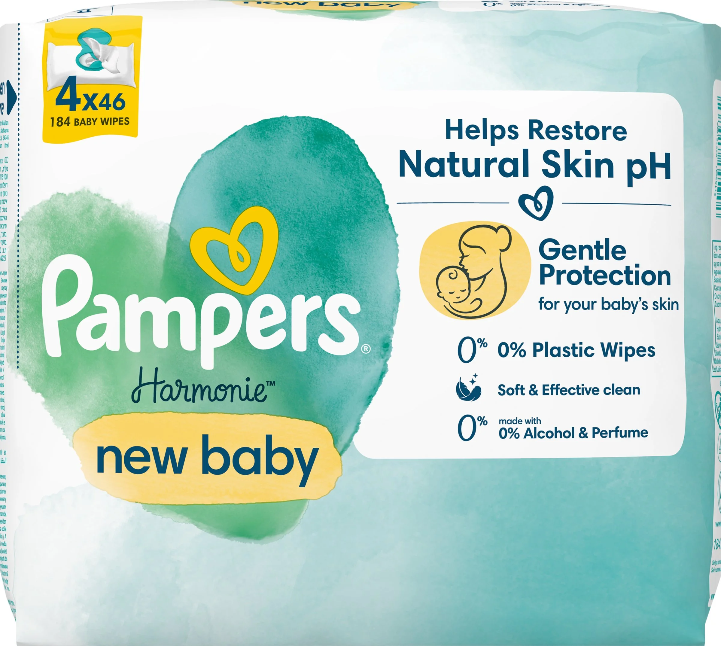 Pampers Wipes 184ks (4x46) Harmonie New baby 4×46 ks, vlhčené obrúsky
