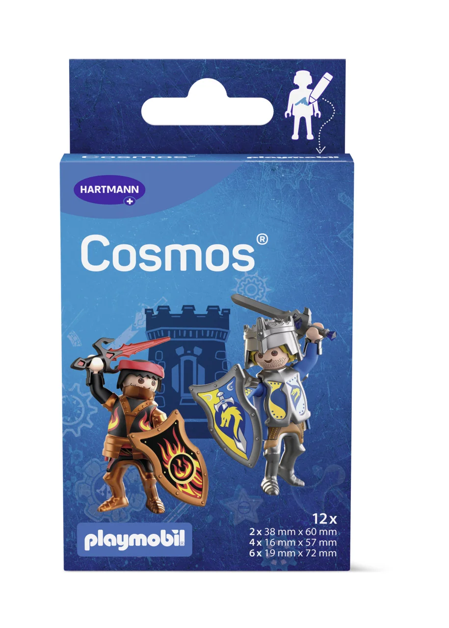 Cosmos Playmobil Novelmore (vodeodolná detská náplasť na rany, 3 veľkosti + maľovanka) 12 ks