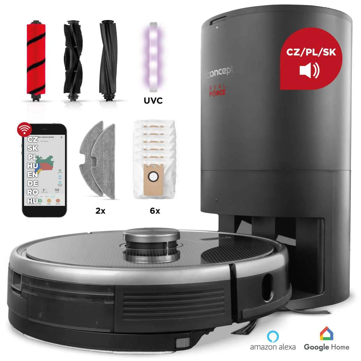 Concept VR3520 Robotický vysávač s mopom 3 v 1 REAL FORCE Laser Complete Clean Care UVC 1×1 ks, robotický vysávač