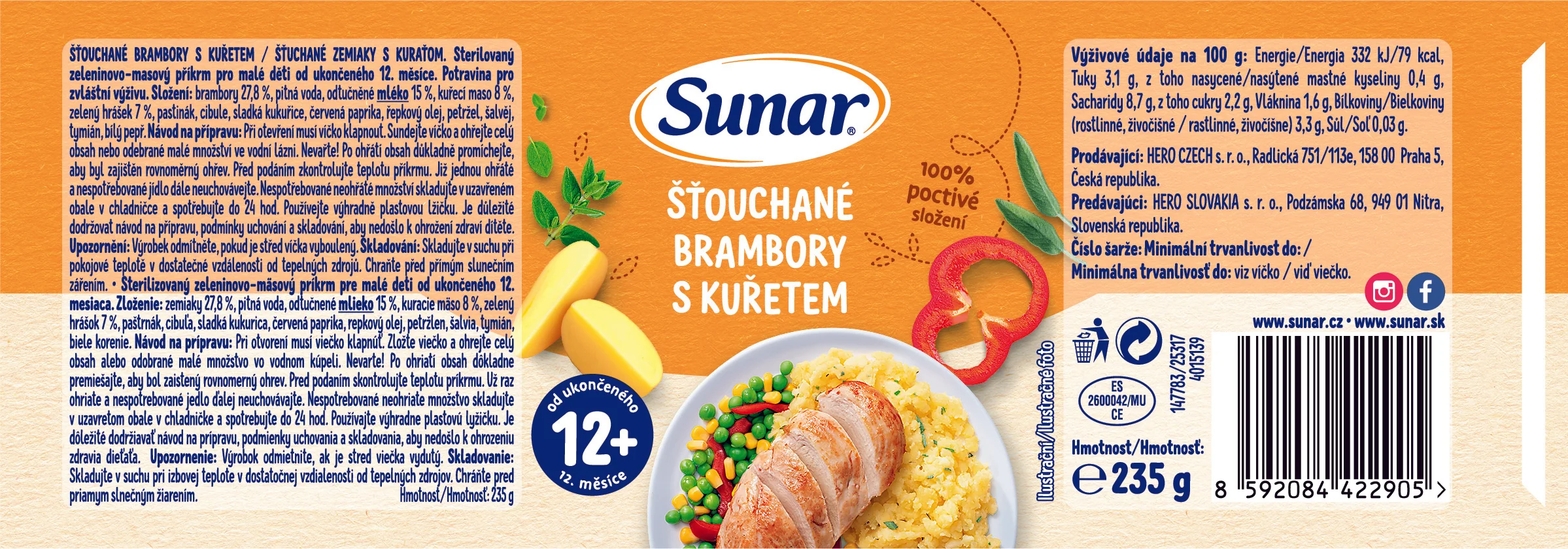 Sunar príkrm šťuchané brambory s kuraťom, 12m+ 235 g