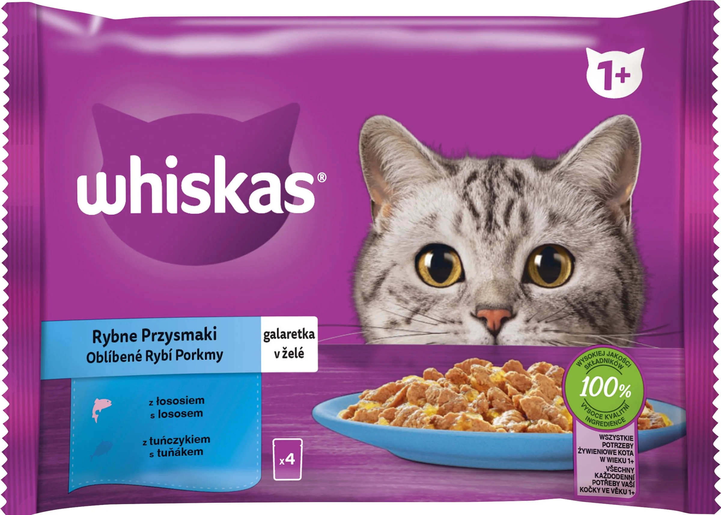 WHISKAS Kapsička Rybací výber v želé 4pack 4×85g, kapsička pre mačky