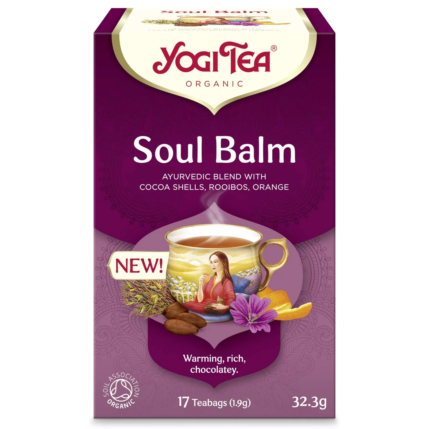 Yogi Tea Soul Balm Organic ajurvédsky čaj rooibos, kakao, pomaranč 17 x 1,9 g