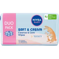 Nivea Baby Čistiace a ošetrujúce obrúsky 
Soft & Cream duopack