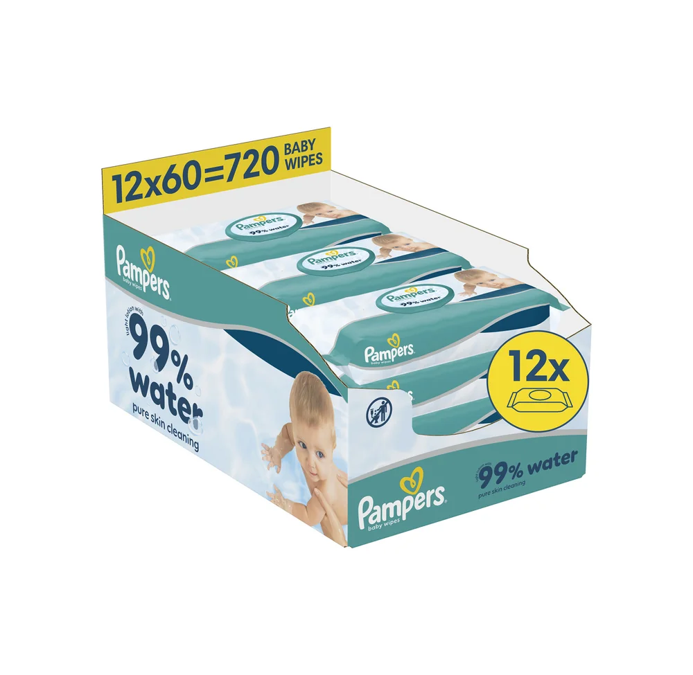 Pampers 99 % Water detské čistiace obrúsky 12 x 60 ks
