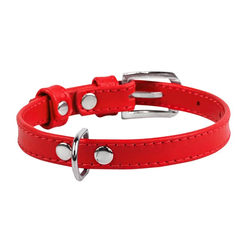 Plochý kožený obojok červenej farby, Obvod krku: 18-21 cm, širka: 9 mm