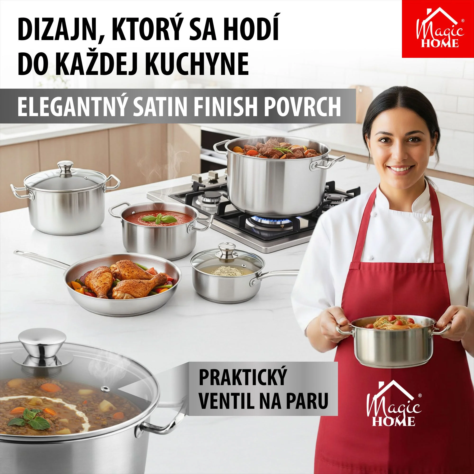 MagicHome hrniec Chloe, 1 ks 24 cm, 8 l, so sklenenou pokrievkou, nerez