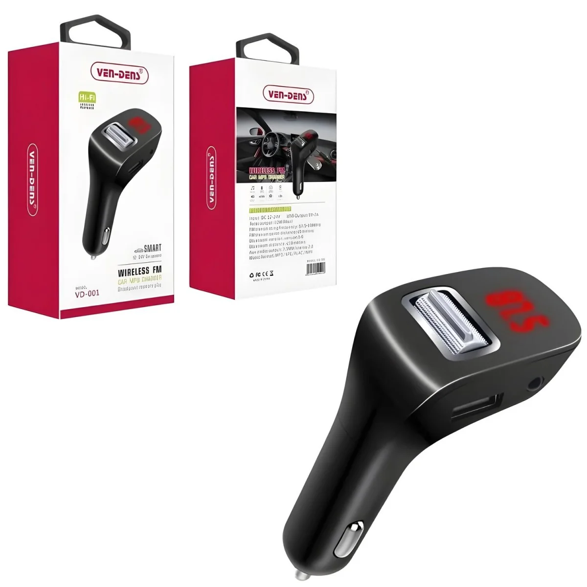 Car Charger Bluetooth FM Player s USB a Aux Portom Čierna H34301