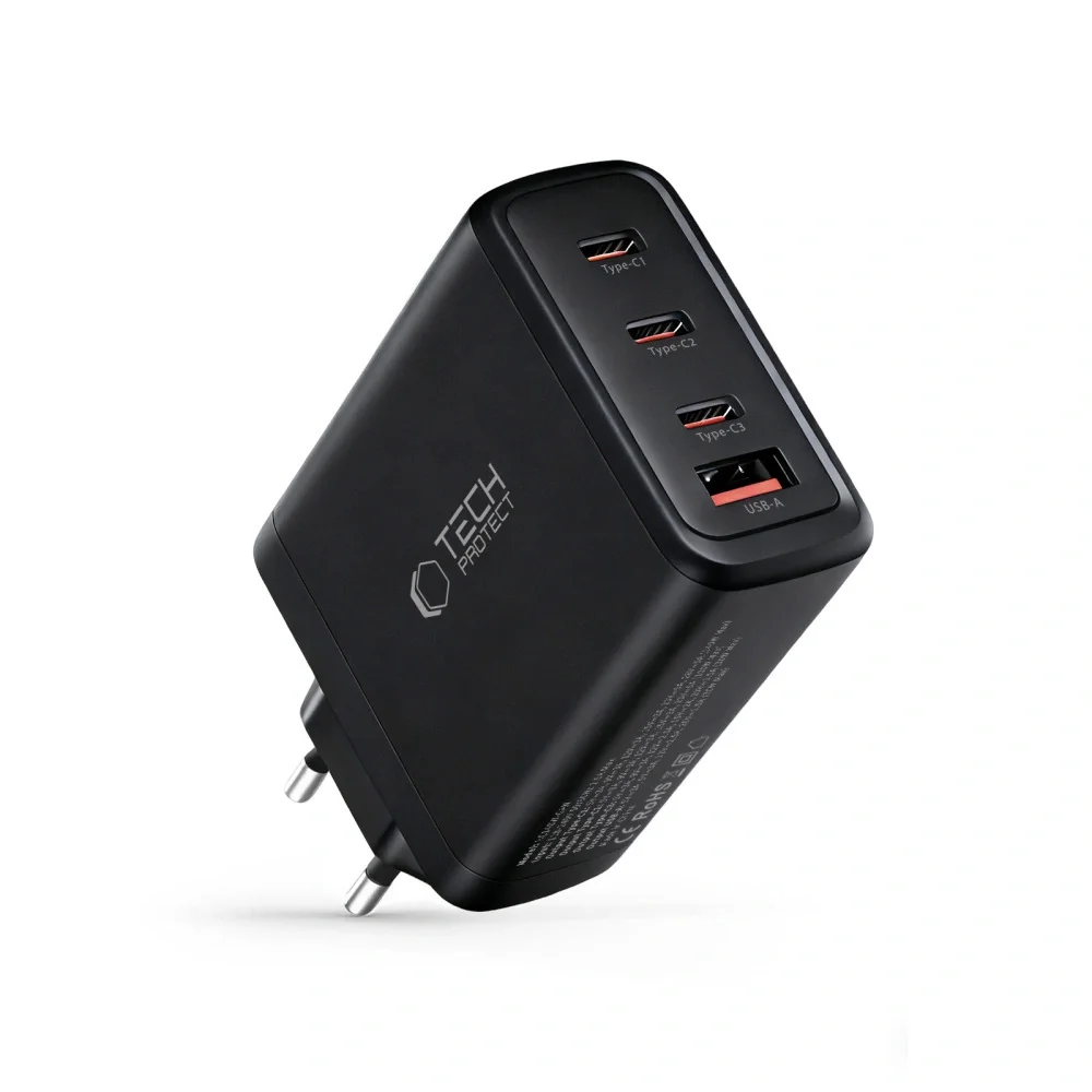 Tech-Protect NC140W GaN sieťová nabíjačka USB / 3x USB-C 140W PD QC, čierna ierna
