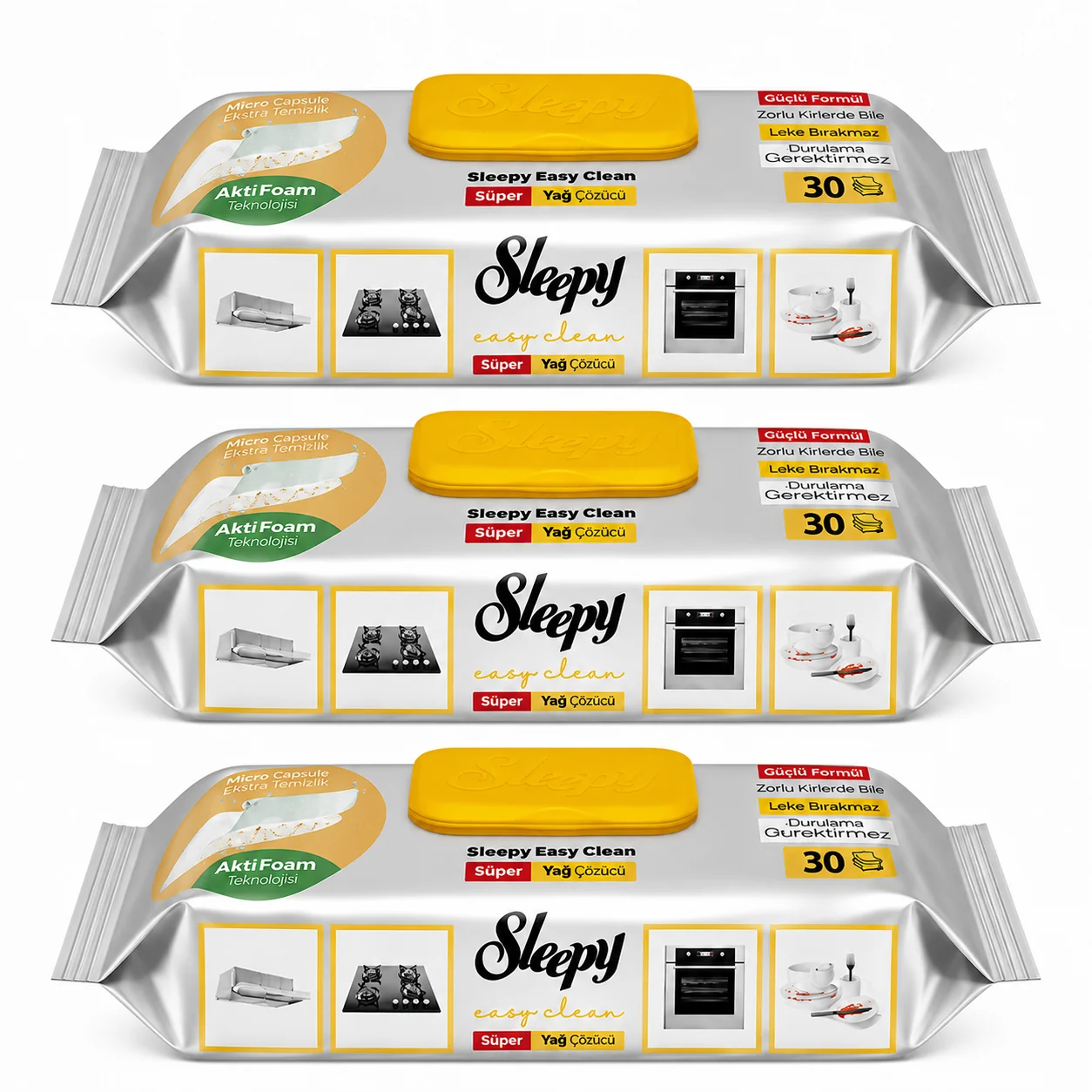 Sleepy Easy Clean vlhčené obrúsky na mastnotu do kuchyne výhodné balenie 90 ks (3x30 ks)