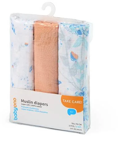 BABYONO Plienky mušelínové Super soft 3 ks - oranžová 1×3 ks, mušelínové plienky