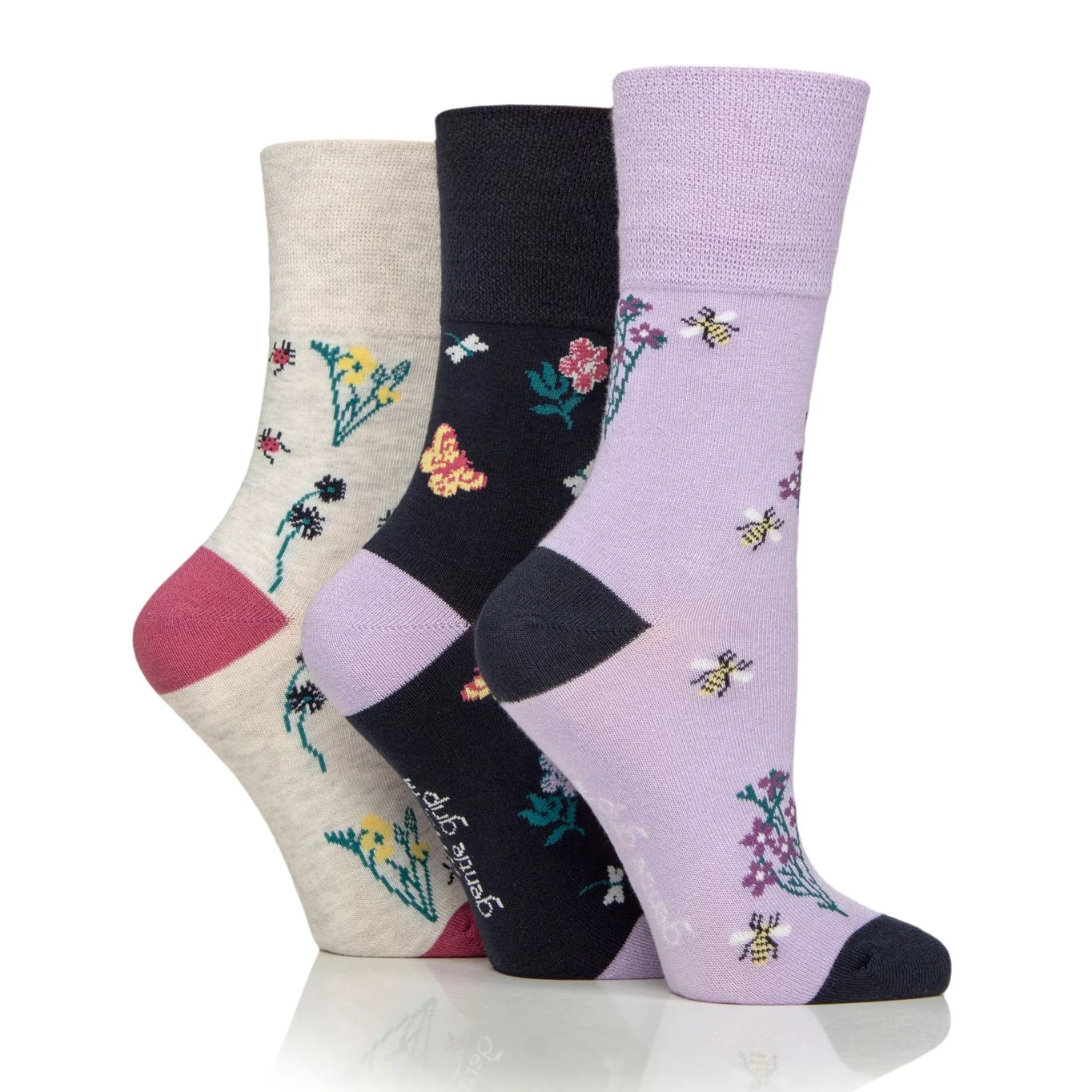 Dámske 3 páry bambus ponožky RHS Gentle Grip KVETY & HMYZ