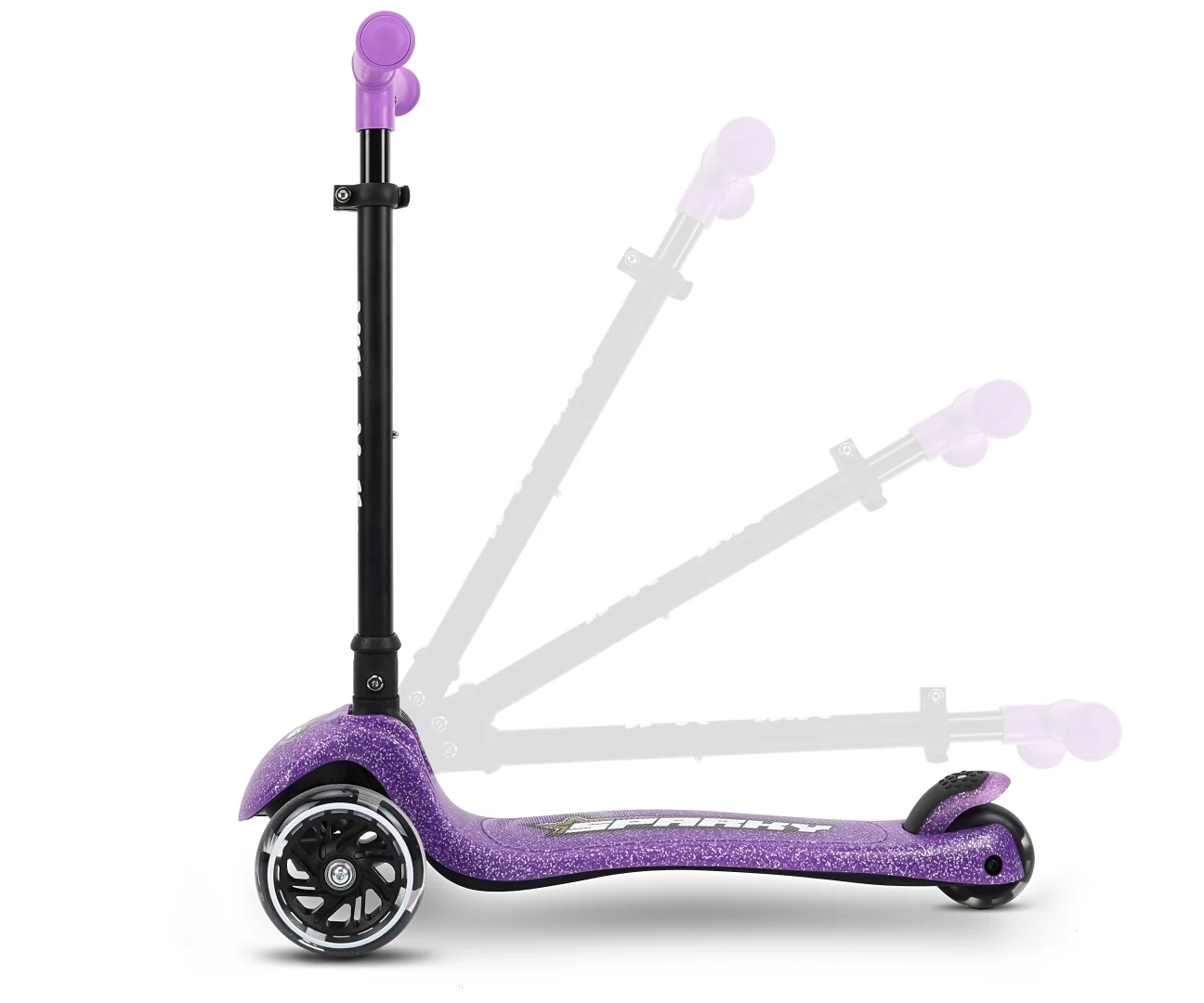 Detská kolobežka SPARKY LED trojkolová – svietiace kolieska, nastaviteľná, fialová