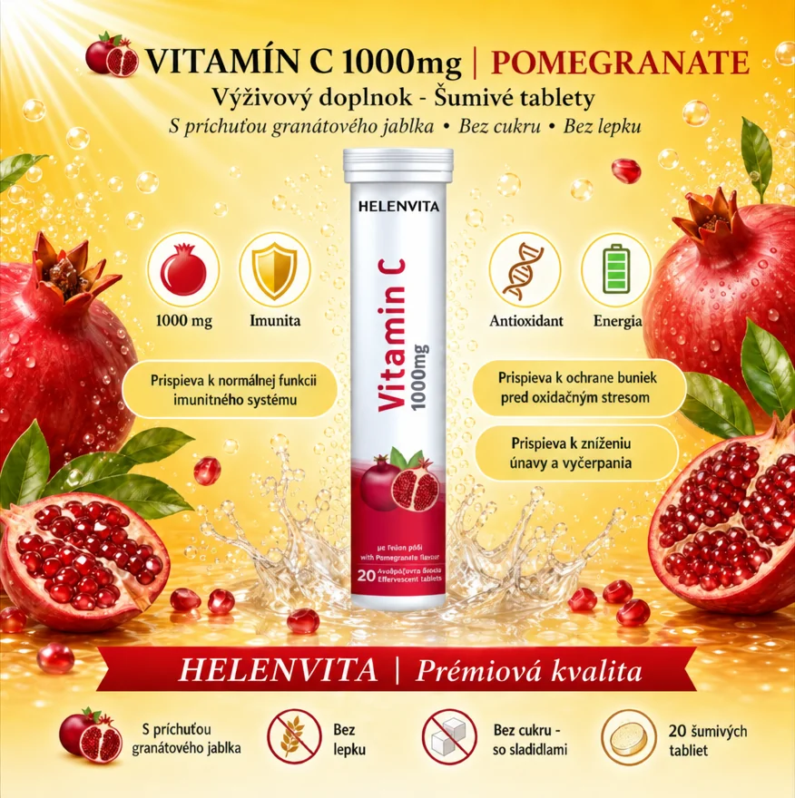 Helenvita Vitamín C 1000 mg 20 šumivých tabliet granátové jablko