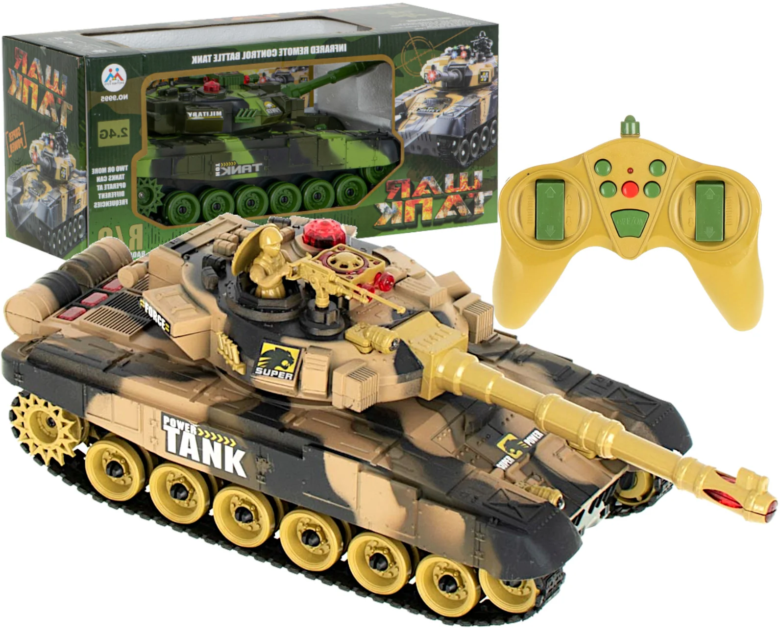 RC tank 2.4 GHz – púštny kamufláž, svetlá a zvuky