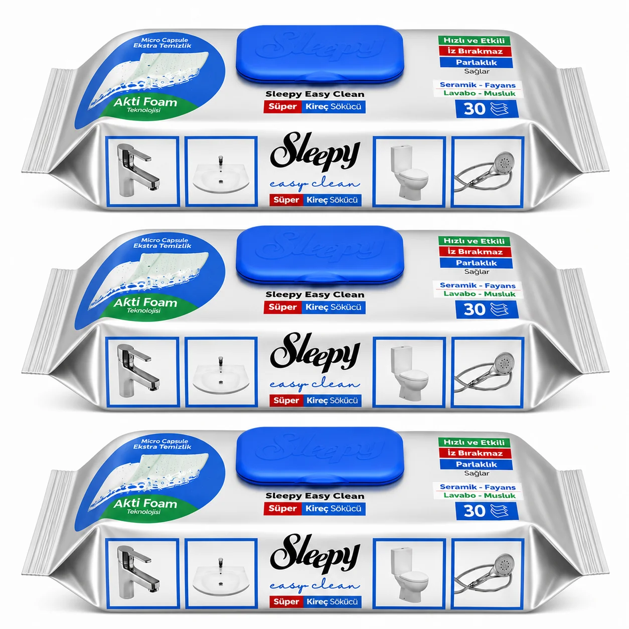 Sleepy Easy Clean vlhčené obrúsky na odstránenie vodného kameňa výhodné balenie 90 ks (3x30 ks)