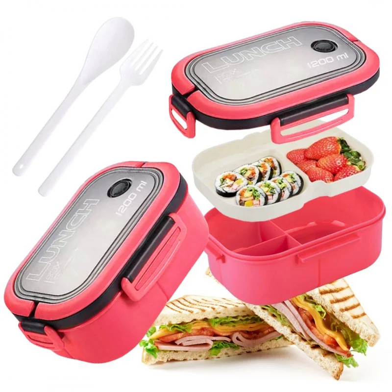 Livefy obedový box s príborom Lunch 1.2l, ružový