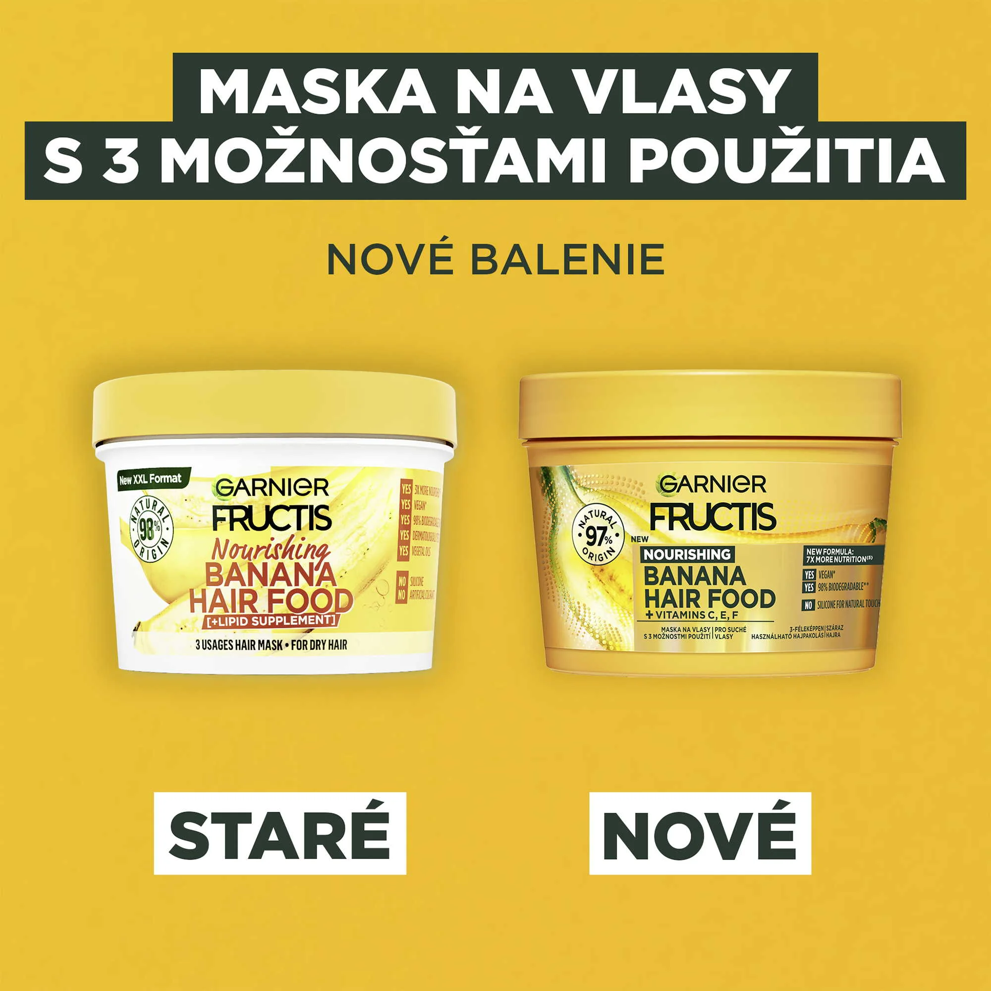 Garnier Fructis Hair Food Banana vyživujúca maska na suché vlasy, 400 ml 1×400 ml, maska na vlasy