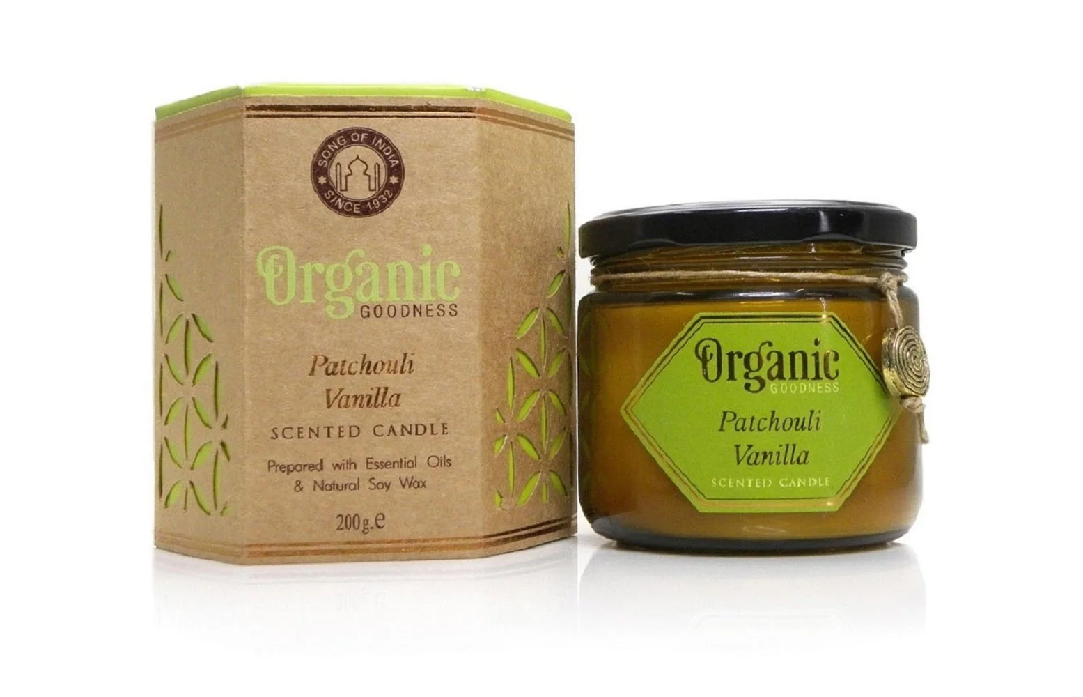 Organická vonná sviečka s viečkom v skle Patchouli Vanilla, 200 g